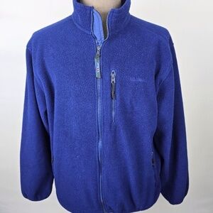 Vintage 90s LL Bean Blue Fleece Full Zip Jacket Mens L Large Size Made In USA